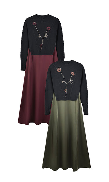 שמלת סאטן עם סריג ורקמה WINE