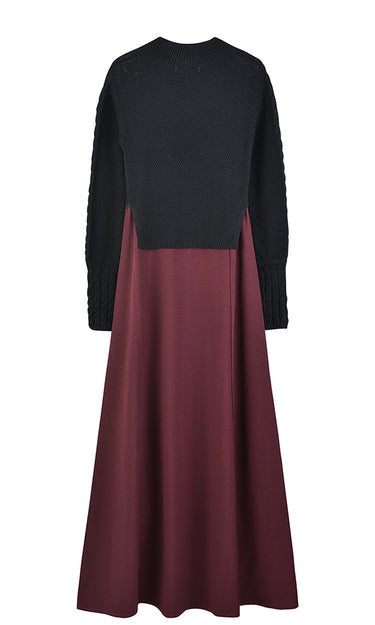 שמלת סאטן עם סריג ורקמה WINE