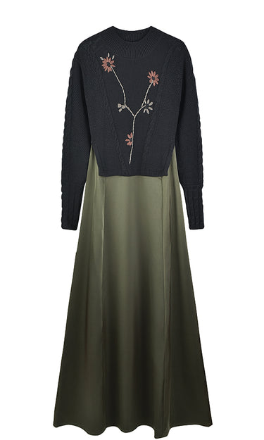 שמלת סאטן עם סריג ורקמה OLIVE