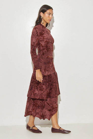 חצאית הדפס קטיפה BURGUNDY