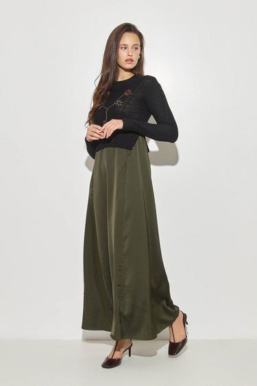 שמלת סאטן עם סריג ורקמה OLIVE
