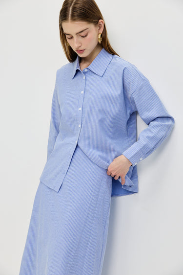 חולצת צווארון פסים מכופתר BLUE