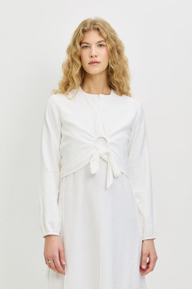 חולצת פשתן עם טבעת קשירה WHITE