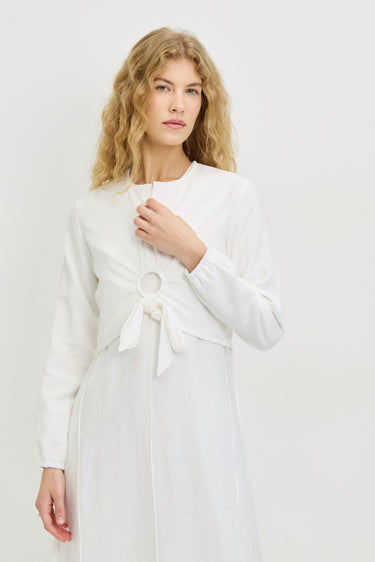 חולצת פשתן עם טבעת קשירה WHITE