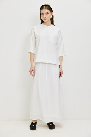 חצאית פשתן כפלים WHITE