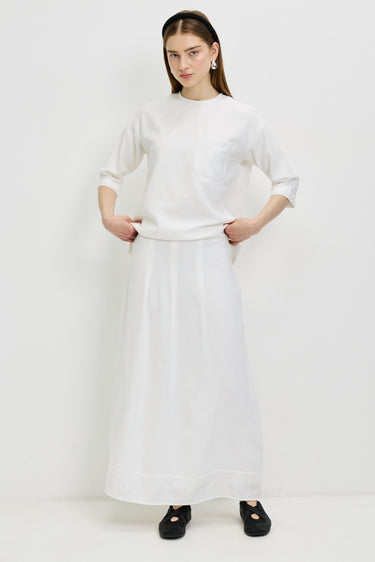 חצאית פשתן כפלים WHITE