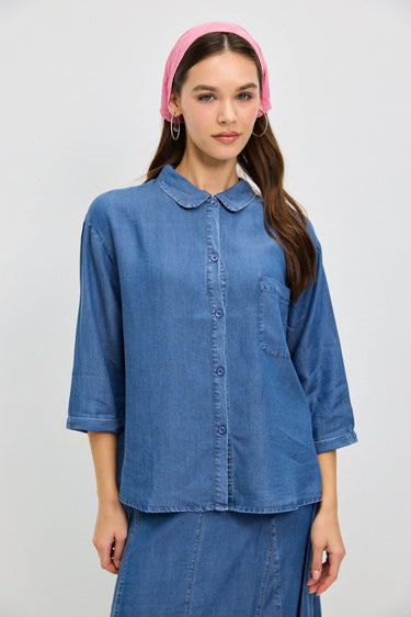 חולצה מכופתרת טנסל גינס DARK DENIM