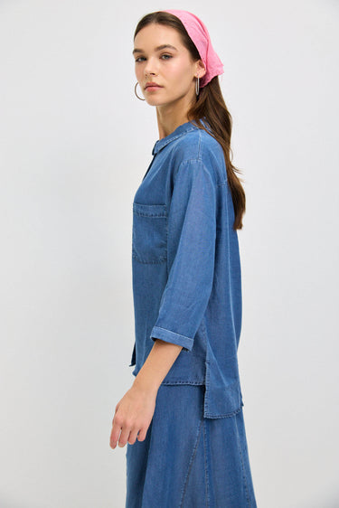 חולצה מכופתרת טנסל גינס DARK DENIM