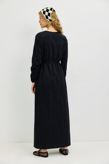 שמלה עם גומי וקשירה במותן BLACK
