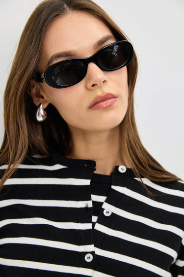 קרדיגן סריג ריב פסים BLACK