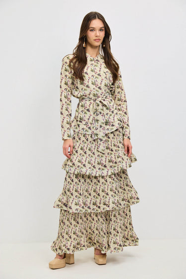 סט חצאית קומות וטופ מעטפת BEIGE