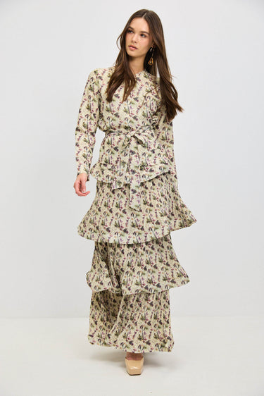 סט חצאית קומות וטופ מעטפת BEIGE