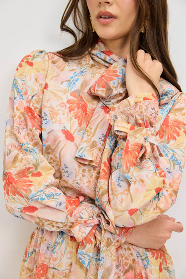 חולצה פרחונית עם קשירות ORANGE