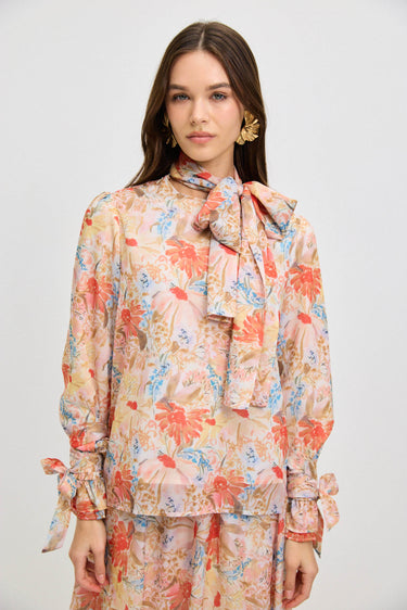 חולצה פרחונית עם קשירות ORANGE