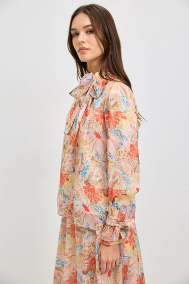 חולצה פרחונית עם קשירות ORANGE