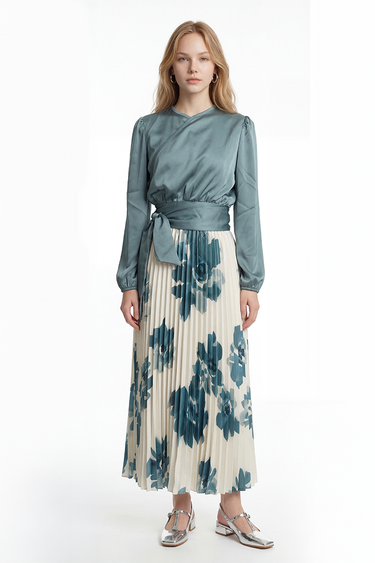 חצאית פליסה עם פרחים TEAL