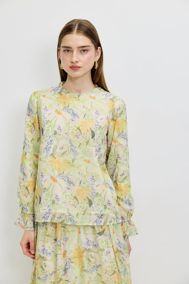 חולצה פרחונית עם קשירות YELLOW