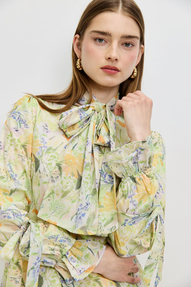 חולצה פרחונית עם קשירות YELLOW