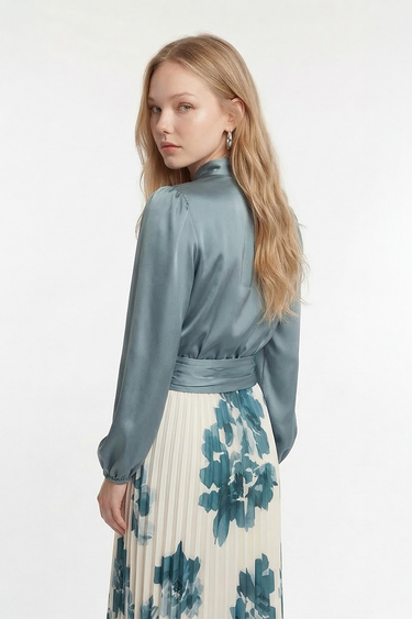 חולצת מעטפת סאטן TEAL