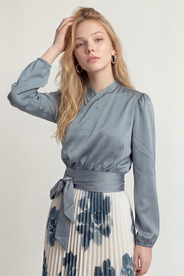 חולצת מעטפת סאטן TEAL