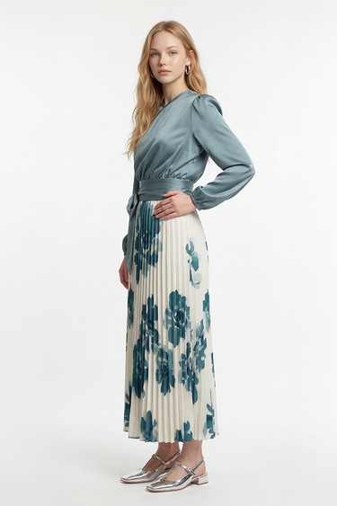 חצאית פליסה עם פרחים TEAL
