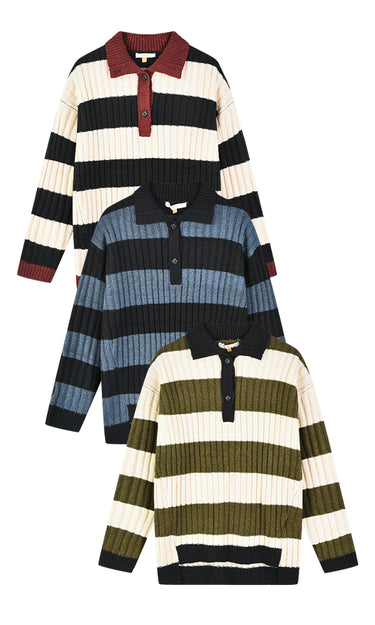 סריג פולו פסים BURGUNDY