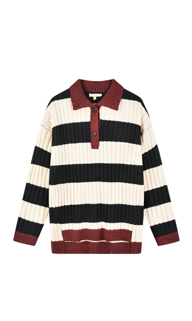 סריג פולו פסים BURGUNDY