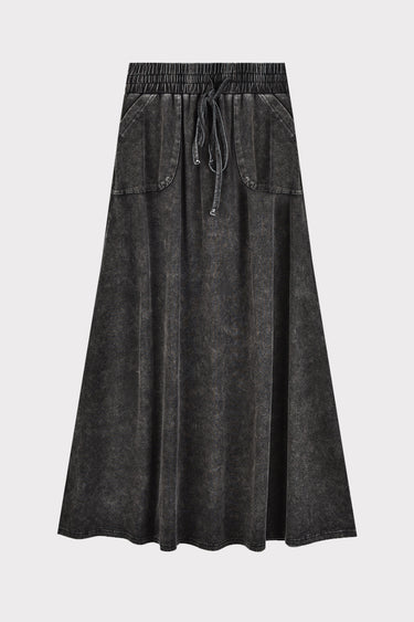 חצאית וואש גזרת A עם כיסים BLACK