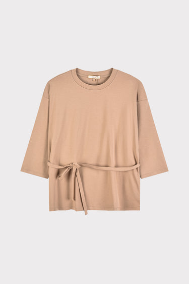 חולצת אוברסייז עם חגורה BEIGE