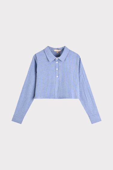 טופ קרופ פסים מכופתר BLUE