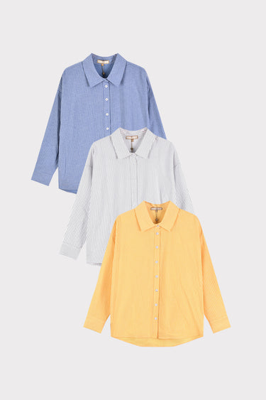חולצת צווארון פסים מכופתר YELLOW