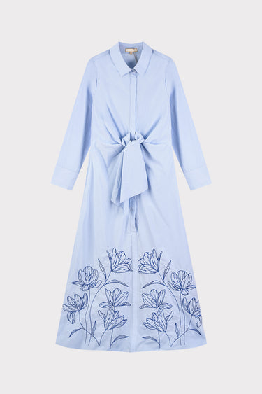 שמלת רקמה קשירה SKY BLUE