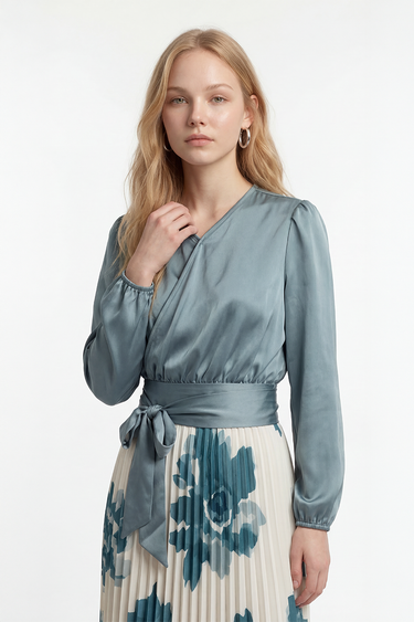 חולצת מעטפת סאטן TEAL