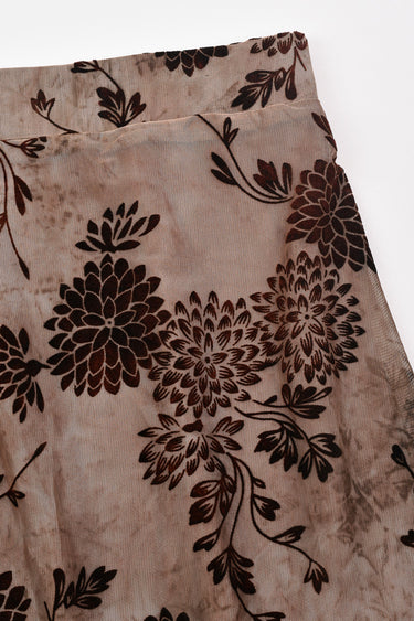 חצאית מש עם פרינט קטיפה BROWN