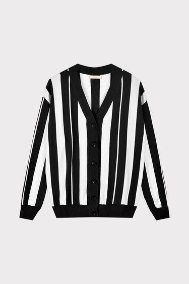 קרדיגן V סריג פסים BLACK & WHITE