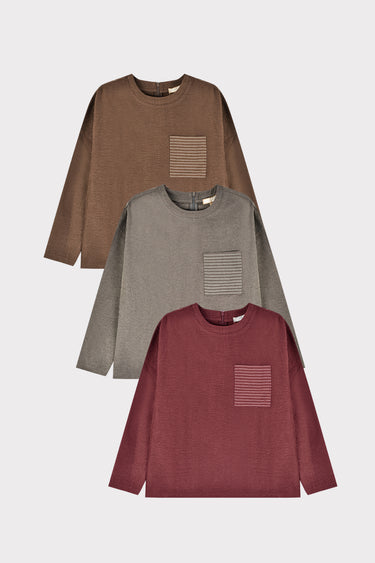 חולצת אריג עם כיס פסים BURGUNDY