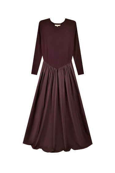 שמלת סריג משולבת BURGUNDY