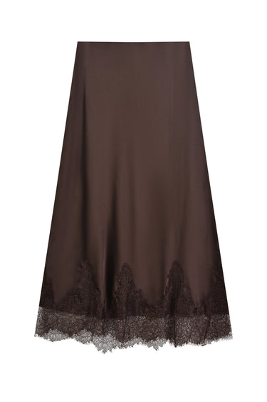 חצאית סאטן בשילוב תחרה BROWN