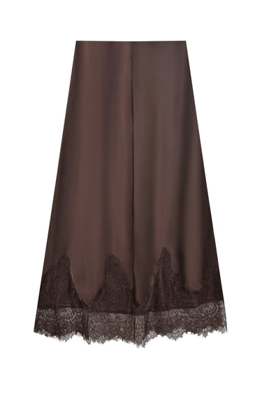 חצאית סאטן בשילוב תחרה BROWN