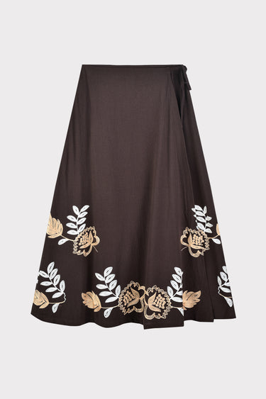 חצאית מעטפת עם רקמה BROWN
