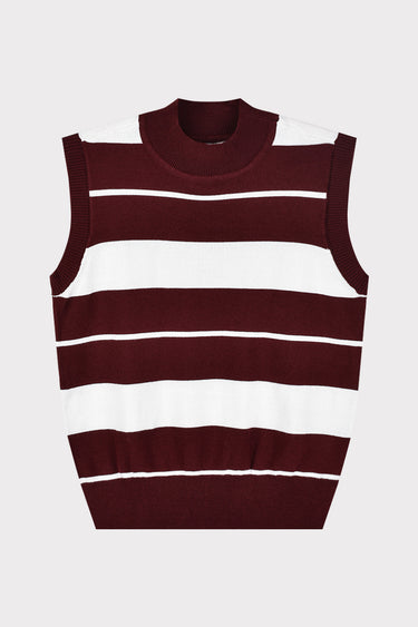 אפודה סריג פסים BURGUNDY&WHITE