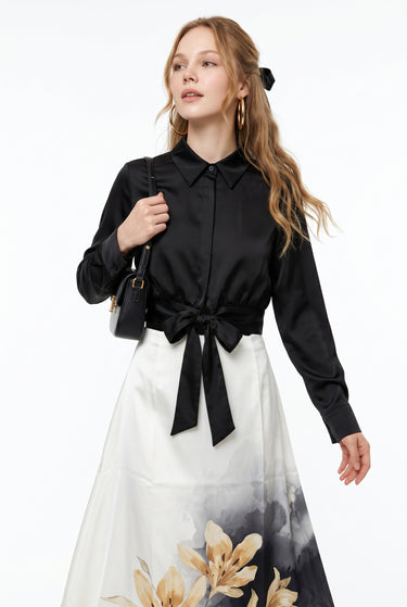 חולצת סאטן קשירה BLACK