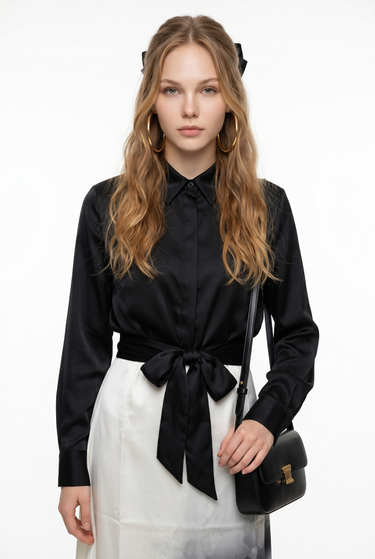 חולצת סאטן קשירה BLACK
