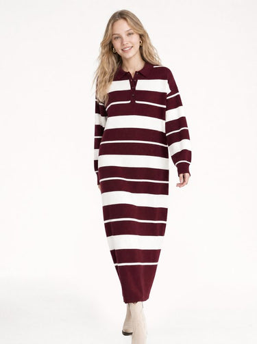 שמלת סריג פסים BURGUNDY