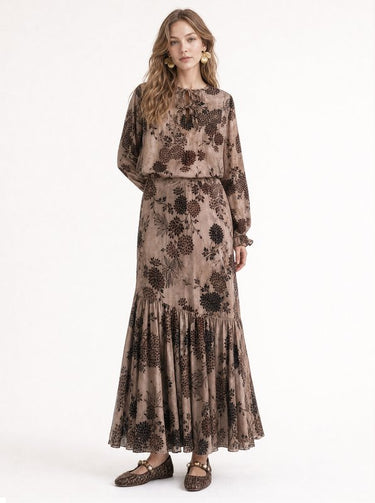 חולצת משי קטיפה עם קשירה BROWN