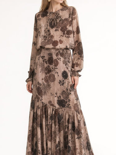 חולצת משי קטיפה עם קשירה BROWN
