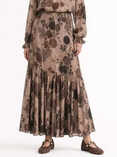 חצאית משי עם פרינט קטיפה BROWN