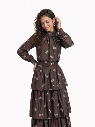 חצאית קומות פרינט BROWN