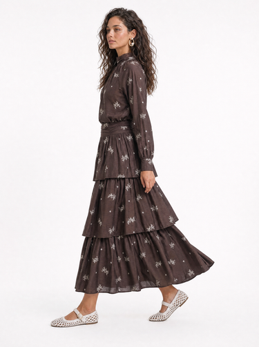 חצאית קומות פרינט BROWN