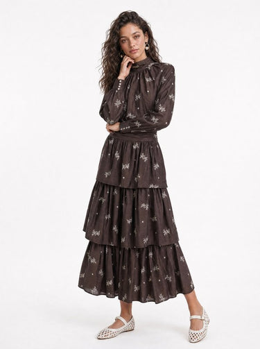 חצאית קומות פרינט BROWN